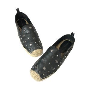 Rebecca Minkoff Black Leather Beatriz Embellished Espadrille Size 8.5M